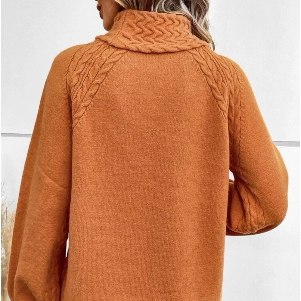 New orange cableknit turtleneck sweater - Picture 6 of 7